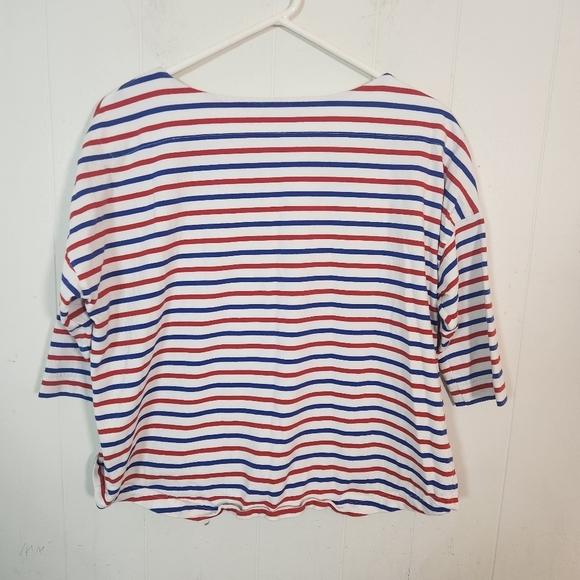 J Crew Red White Blue Oversized Striped Tee Size Small - Picture 3 of 16